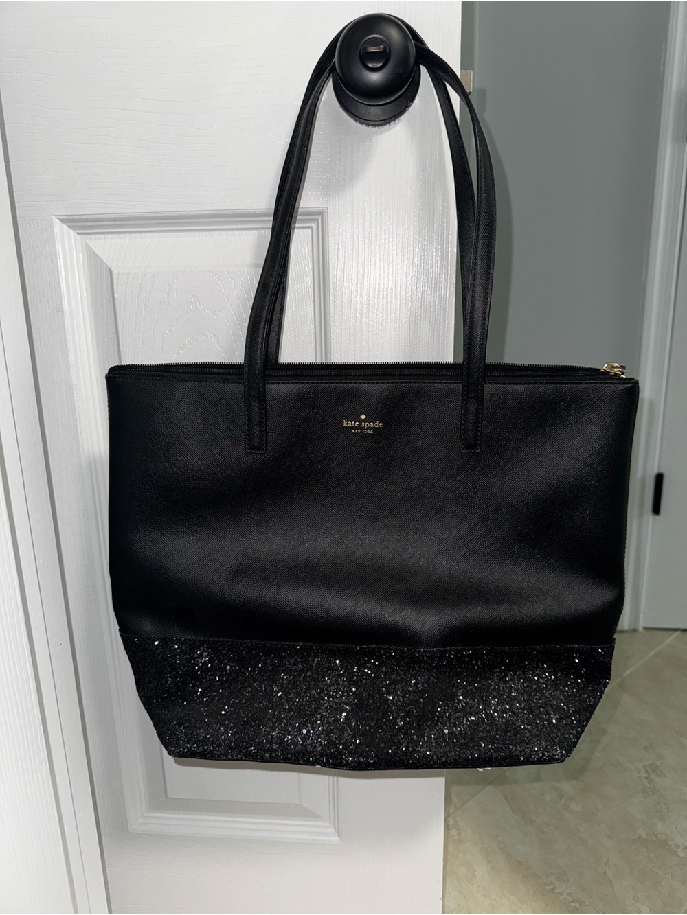 kate spade Black Tote with Glitter Base
